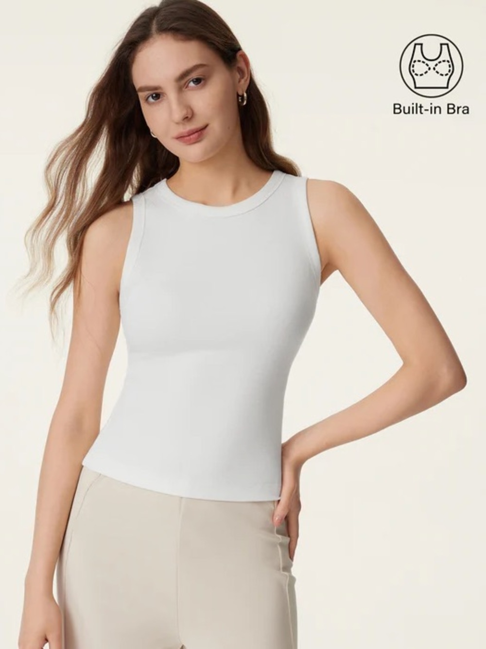 OGL White Ribbed Crew Neck Cotton Airy Bra Tank